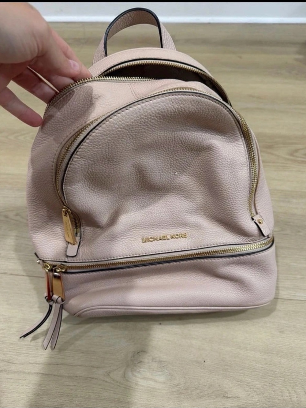 Michael Kors Pink Pebbled Leather Mini Backpack with Gold Hardware